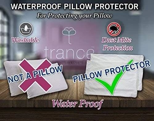 Trance Home Linen Premium Cotton Terry Waterproof Pillow Protector | Dust Mite - Bed Bug Protection | Pillow Protection Cover for Hair Oil and Fluids Spill (Standard, 18x28 inch, Brown)-Pack of 2