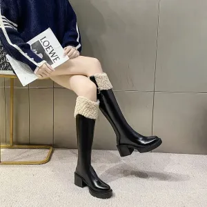 Trendy Knee High Square Heel  Belt Buckle  Boots