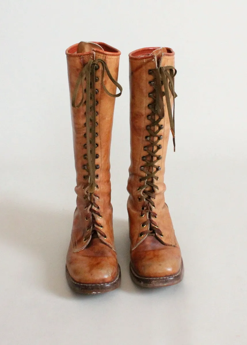 Vintage 1960s Tan Leather Lace Up Work Boots