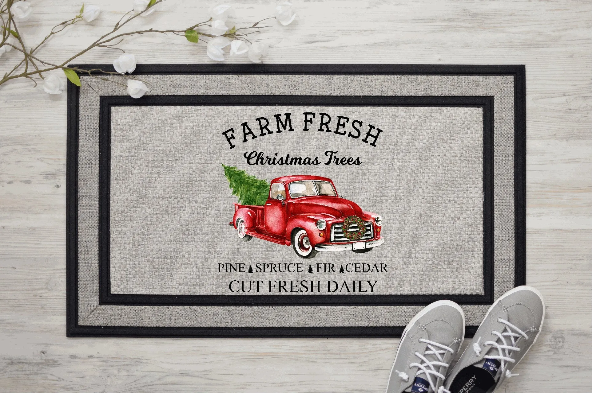 Vintage Red Truck Christmas Doormat, Custom Doormat