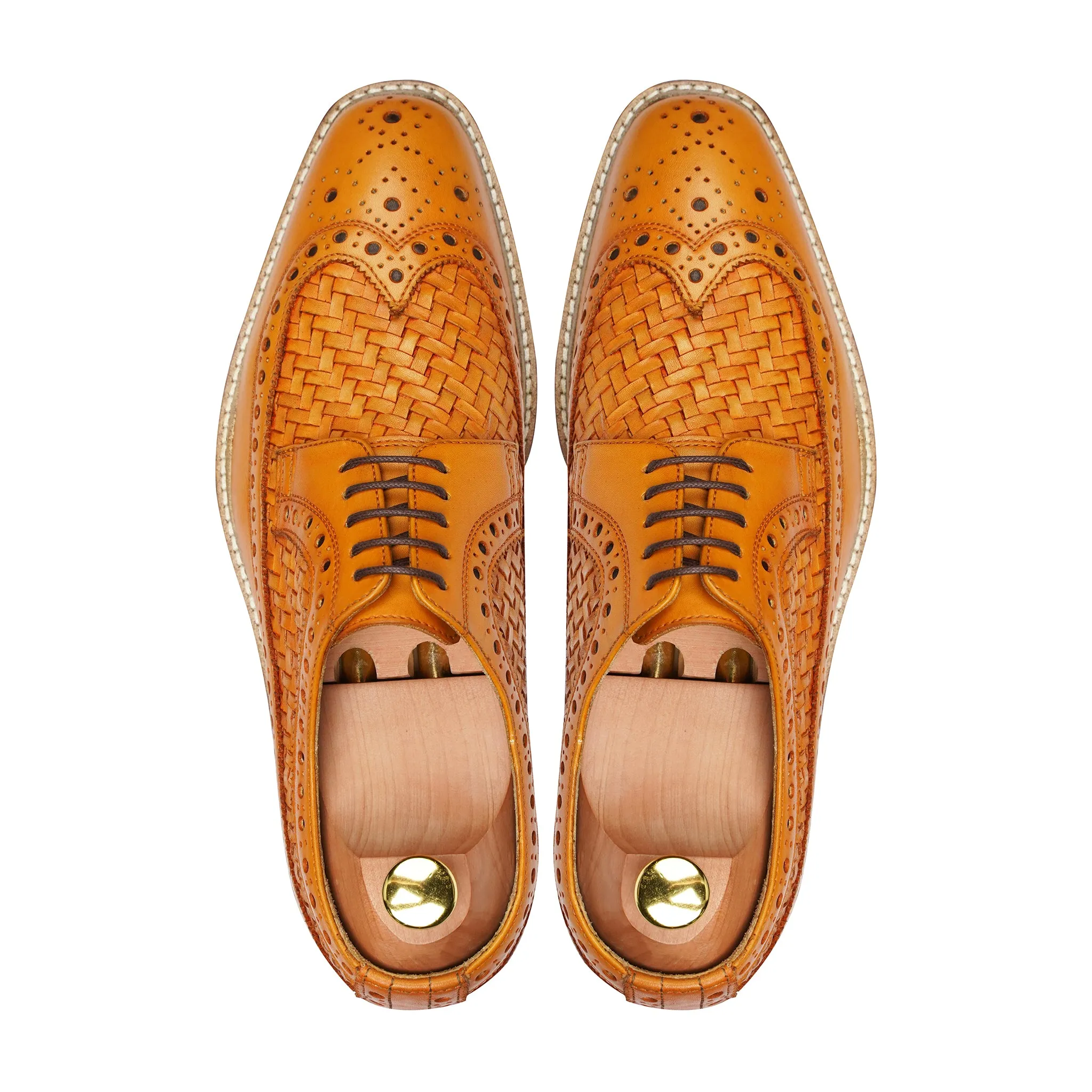 Wallcot - Men's Yellow Calf and Hand Woven Calf Leather Derby Shoe