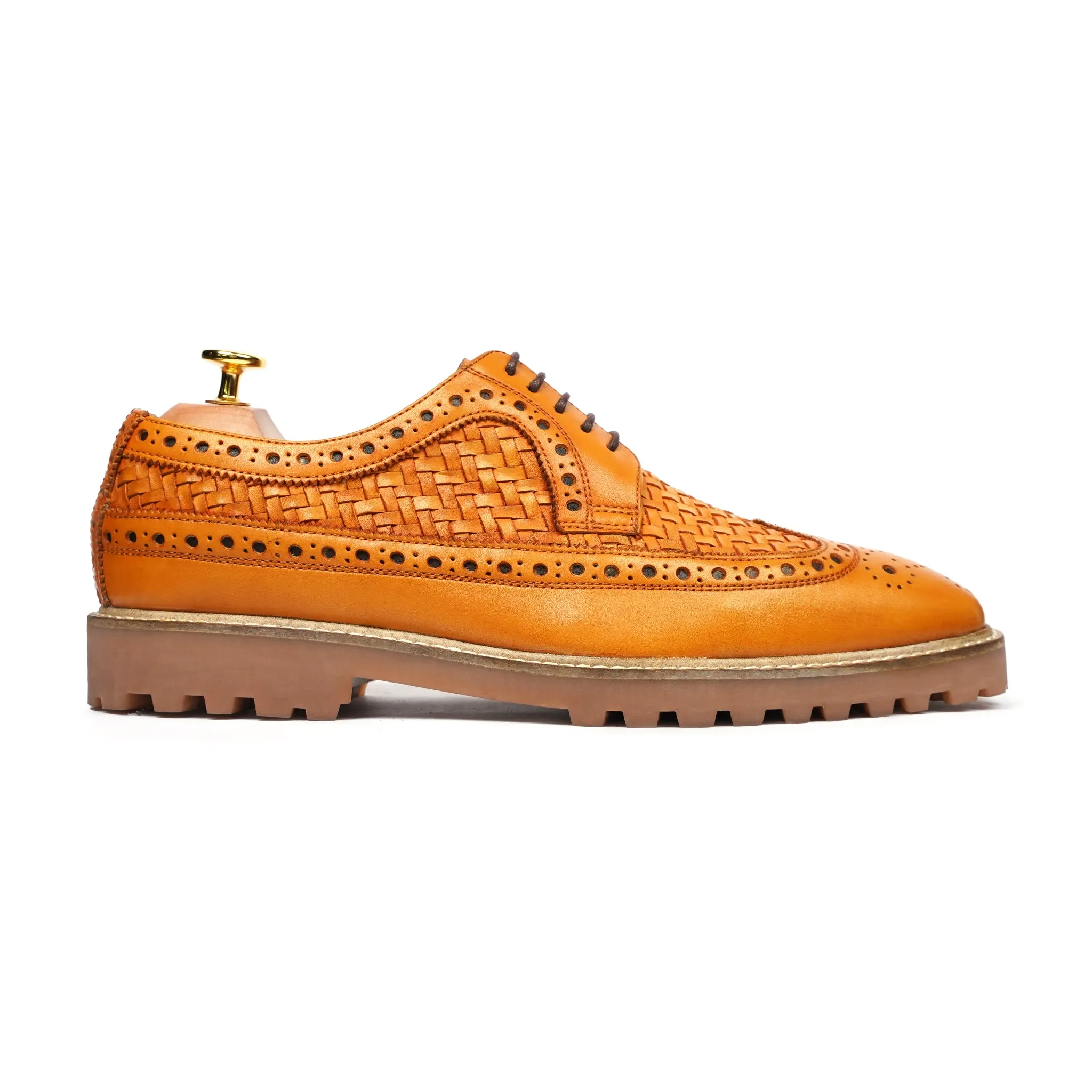 Wallcot - Men's Yellow Calf and Hand Woven Calf Leather Derby Shoe