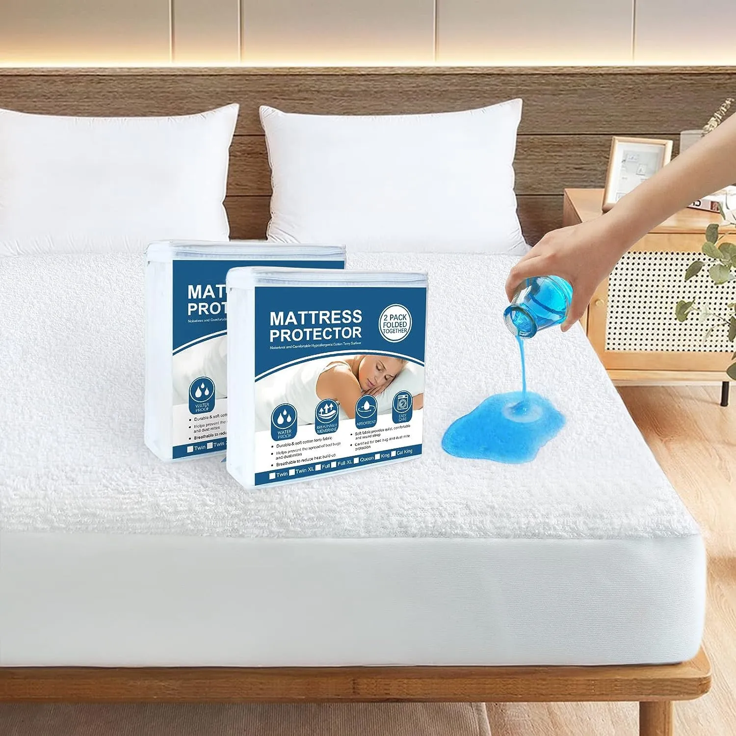 Waterproof Mattress Protector, Soft & Breathable Terry, Noiseless Mattress Cover Fitted with Deep Pocket, Skin-Friendly & Machine Washable