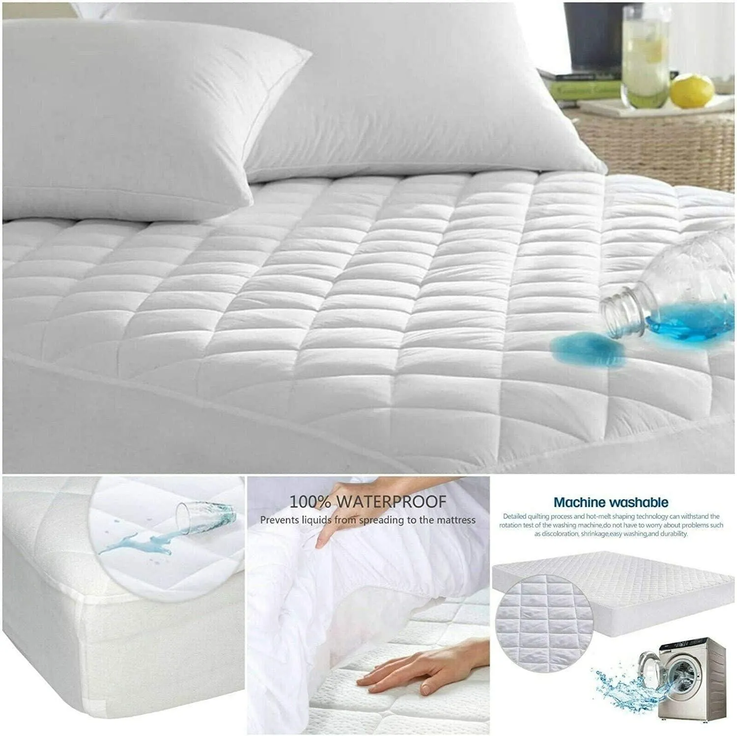 Waterproof Quilted Mattress Protector – Hotel Quality, Extra Deep 30cm Skirt