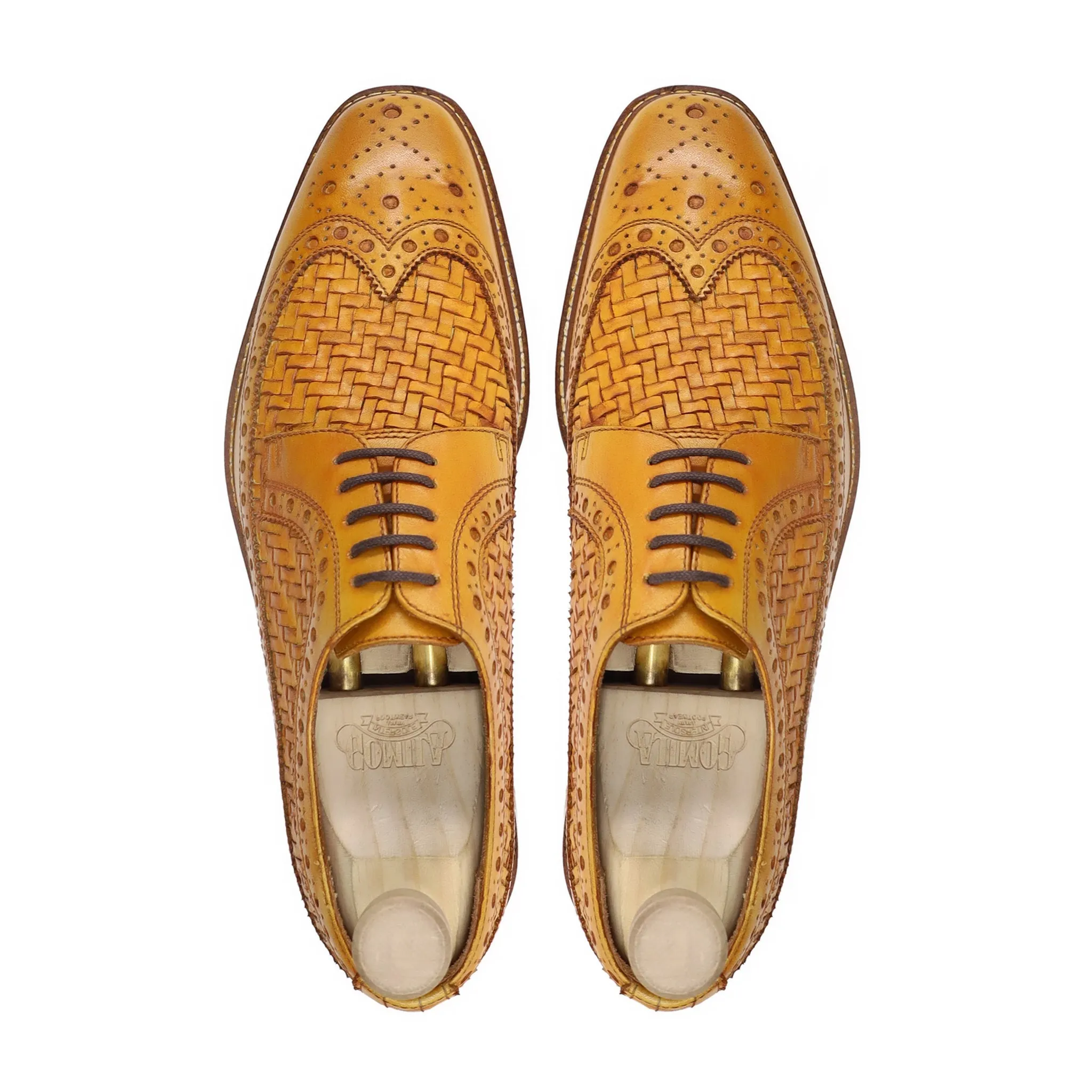 Wayne - Men's Tan Calf and Hand Woven Calf Leather Derby Shoe