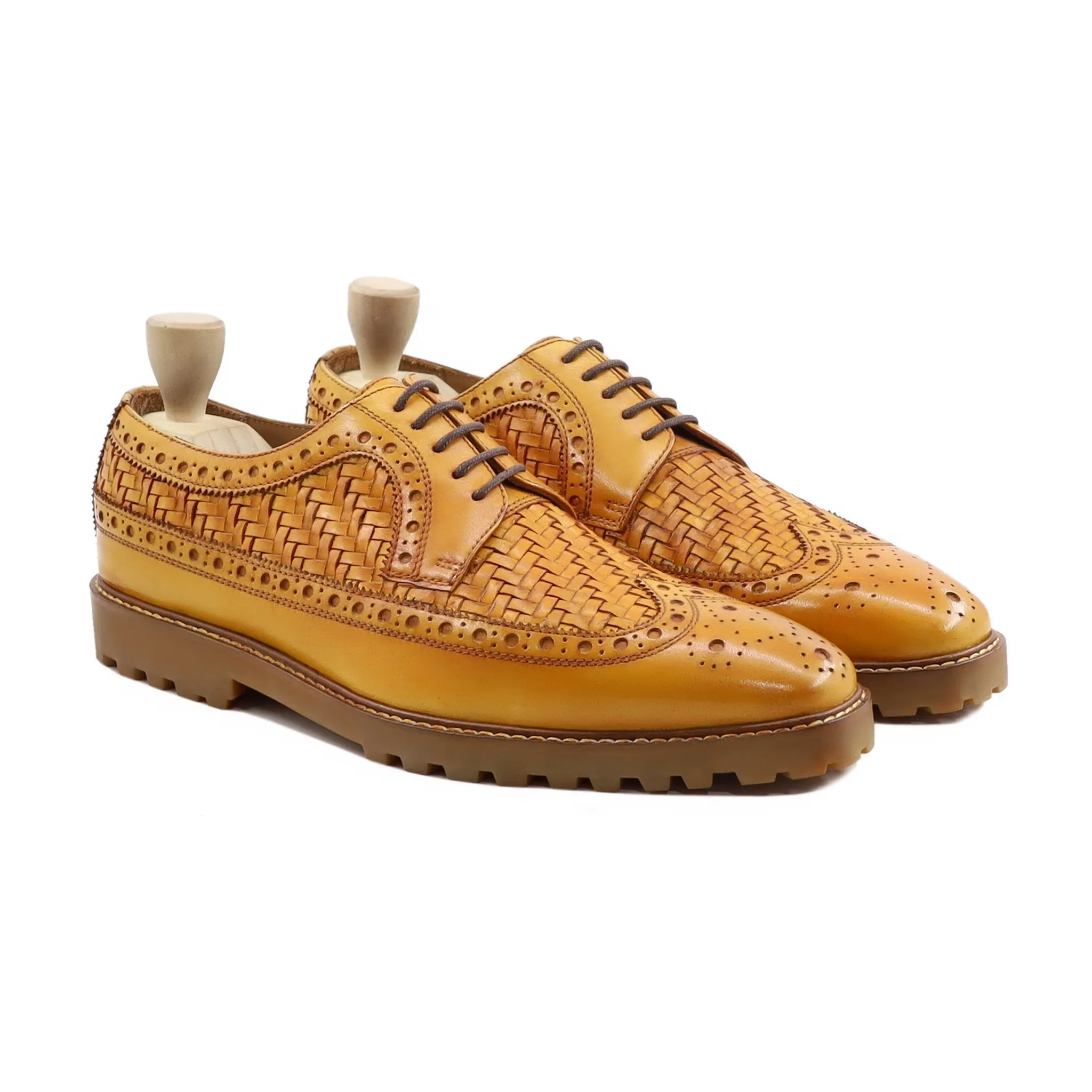 Wayne - Men's Tan Calf and Hand Woven Calf Leather Derby Shoe