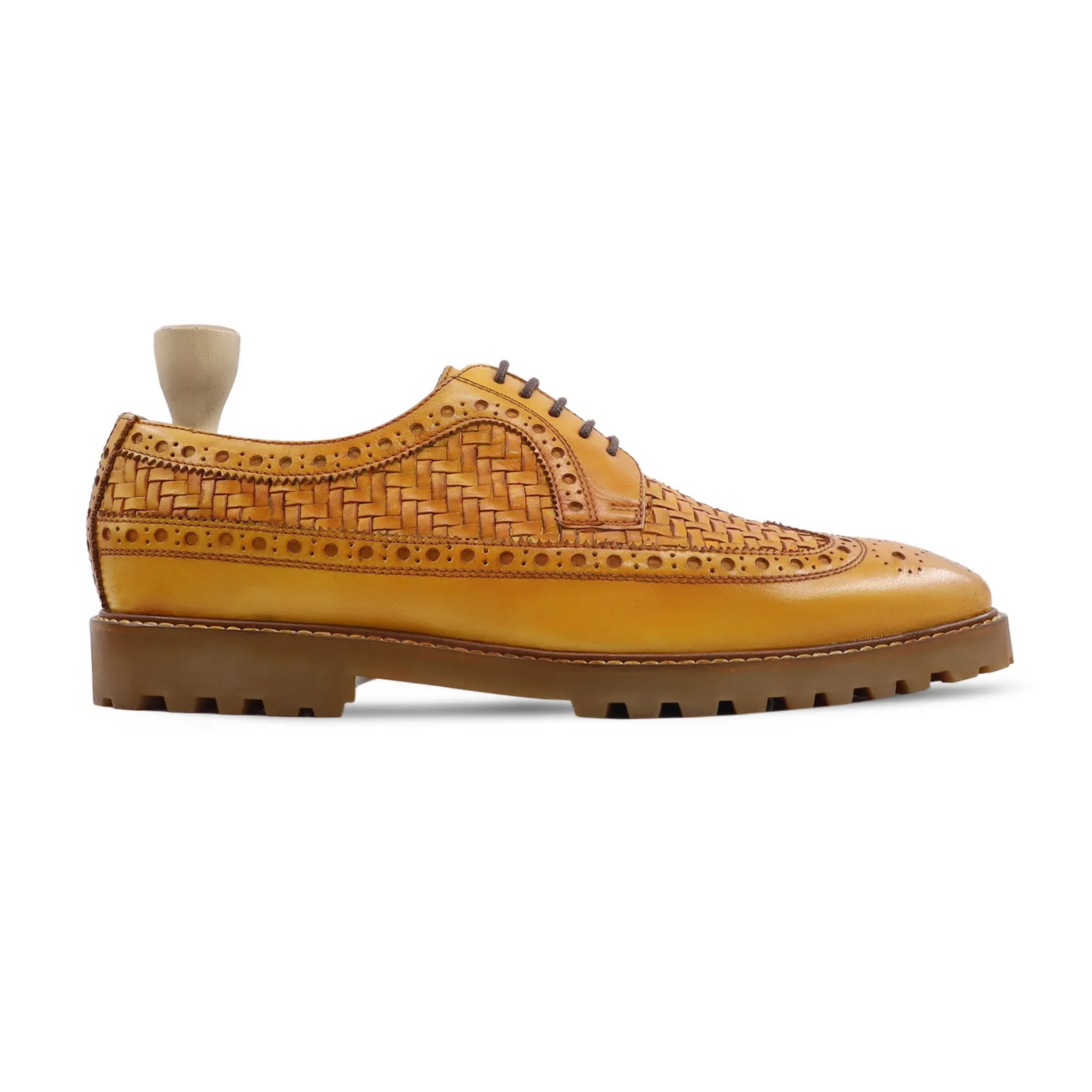 Wayne - Men's Tan Calf and Hand Woven Calf Leather Derby Shoe