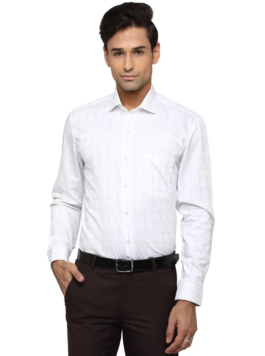 White & Khaki Checked Regular Fit Formal Shirt | JadeBlue