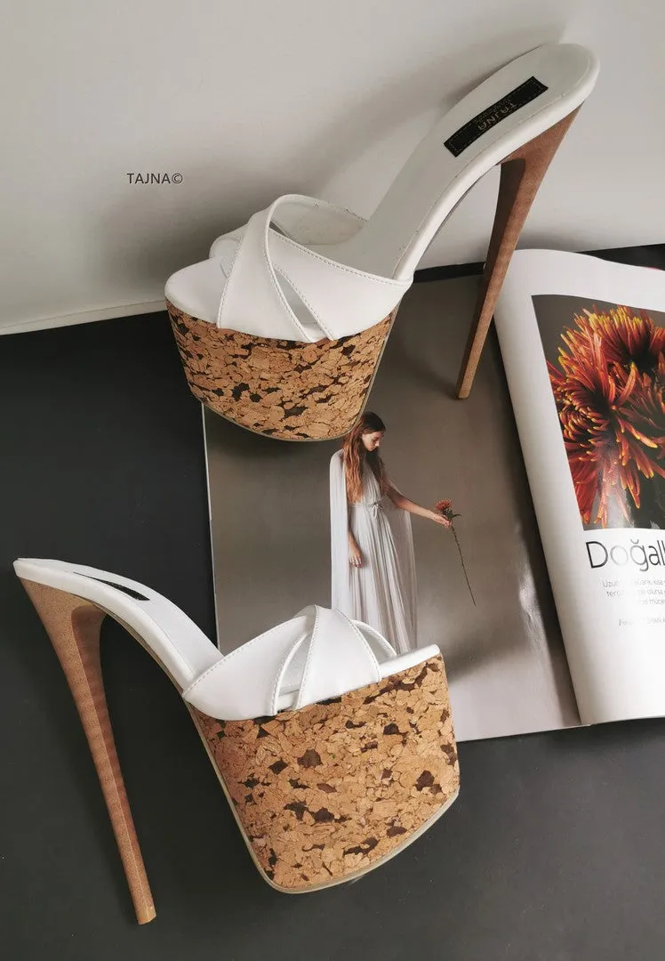 White Cross Strap Platform Mules