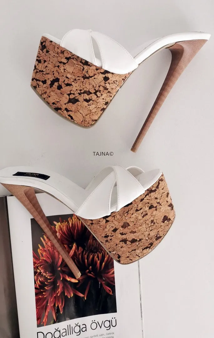 White Cross Strap Platform Mules