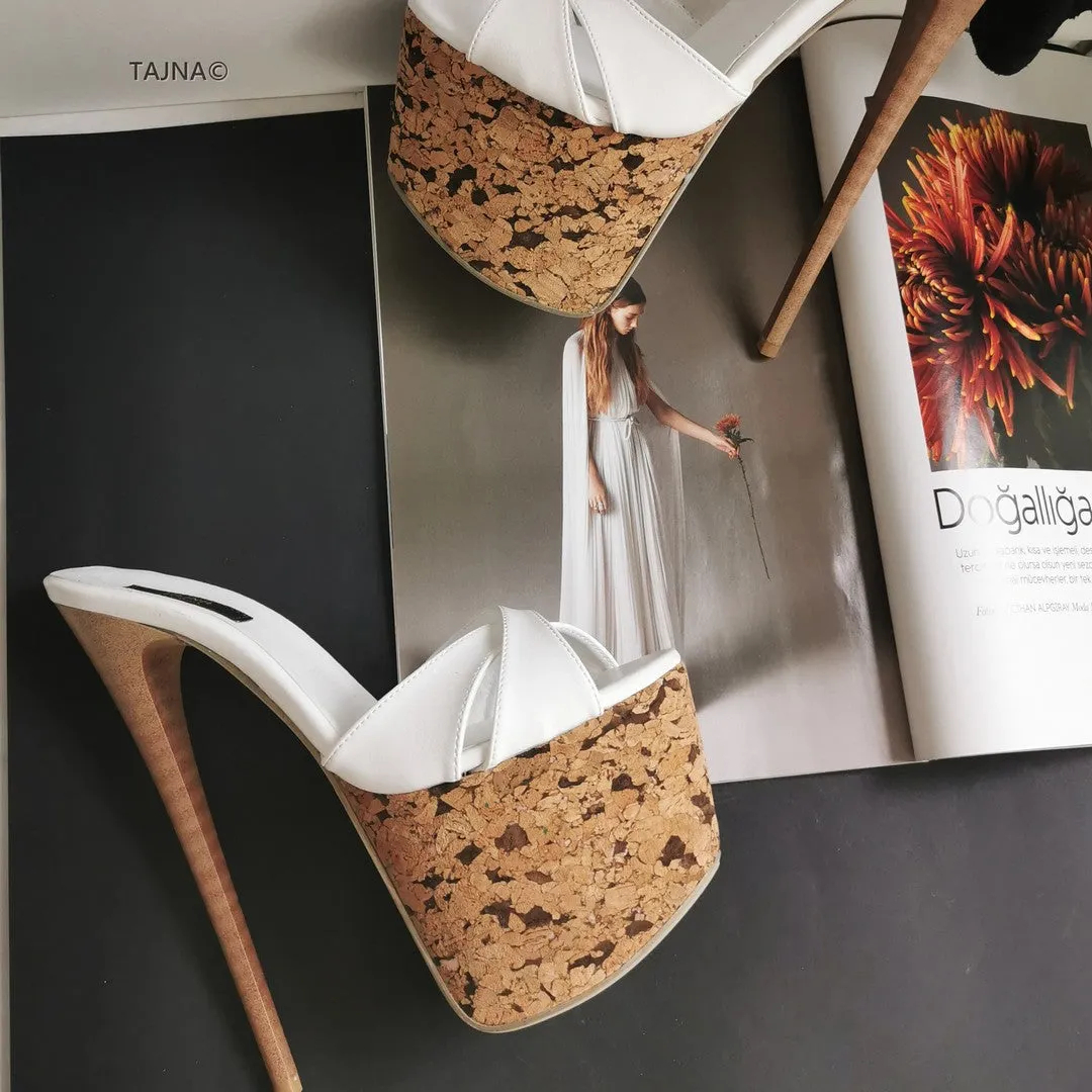 White Cross Strap Platform Mules