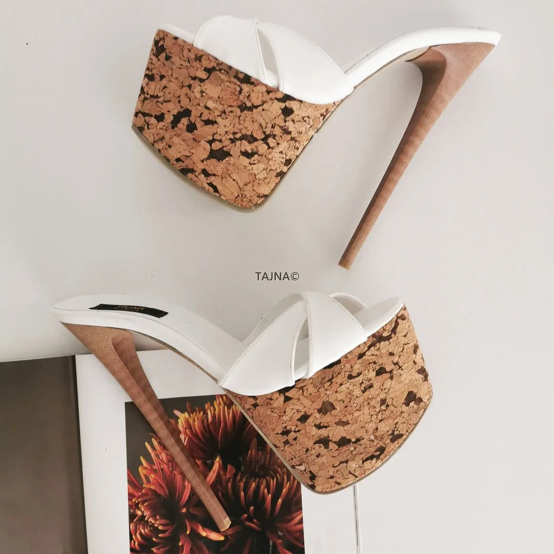 White Cross Strap Platform Mules