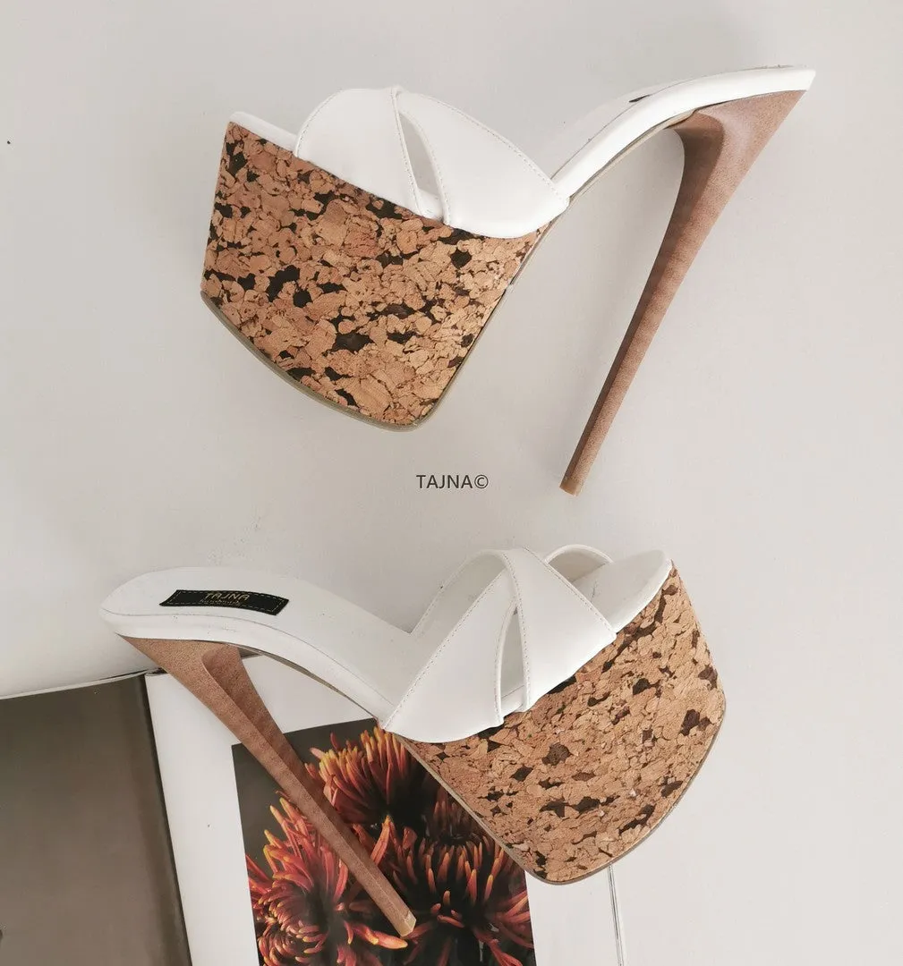 White Cross Strap Platform Mules