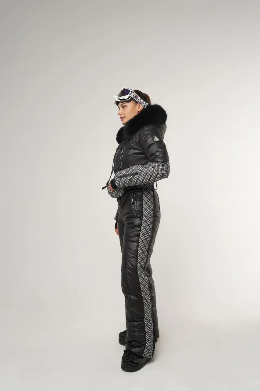 Winter Jumpsuit with Pockets Hooded Water Repellent Fabric Jumpsuit with Pouch Winter Skiing