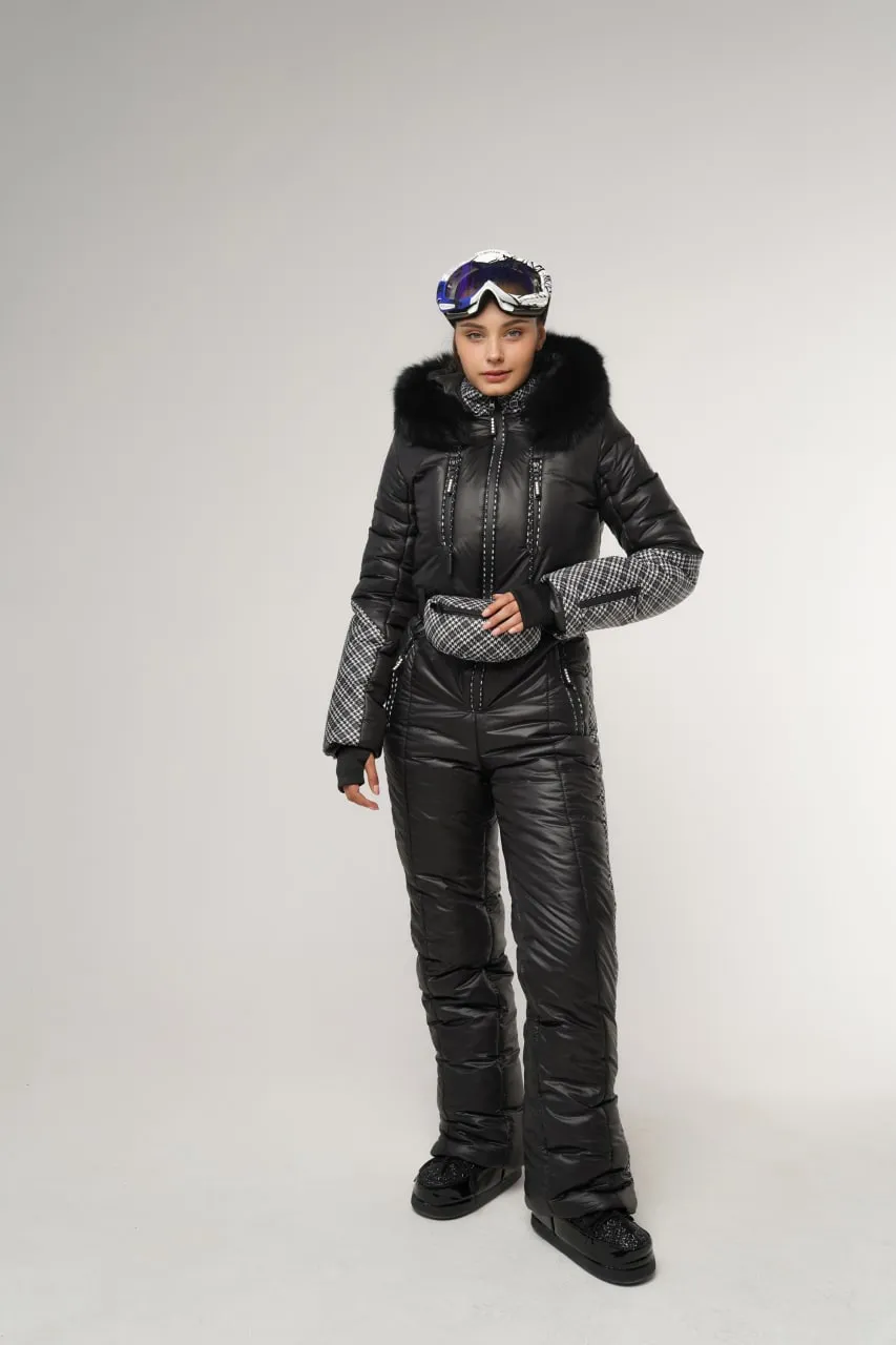 Winter Jumpsuit with Pockets Hooded Water Repellent Fabric Jumpsuit with Pouch Winter Skiing