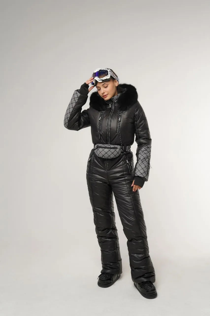 Winter Jumpsuit with Pockets Hooded Water Repellent Fabric Jumpsuit with Pouch Winter Skiing