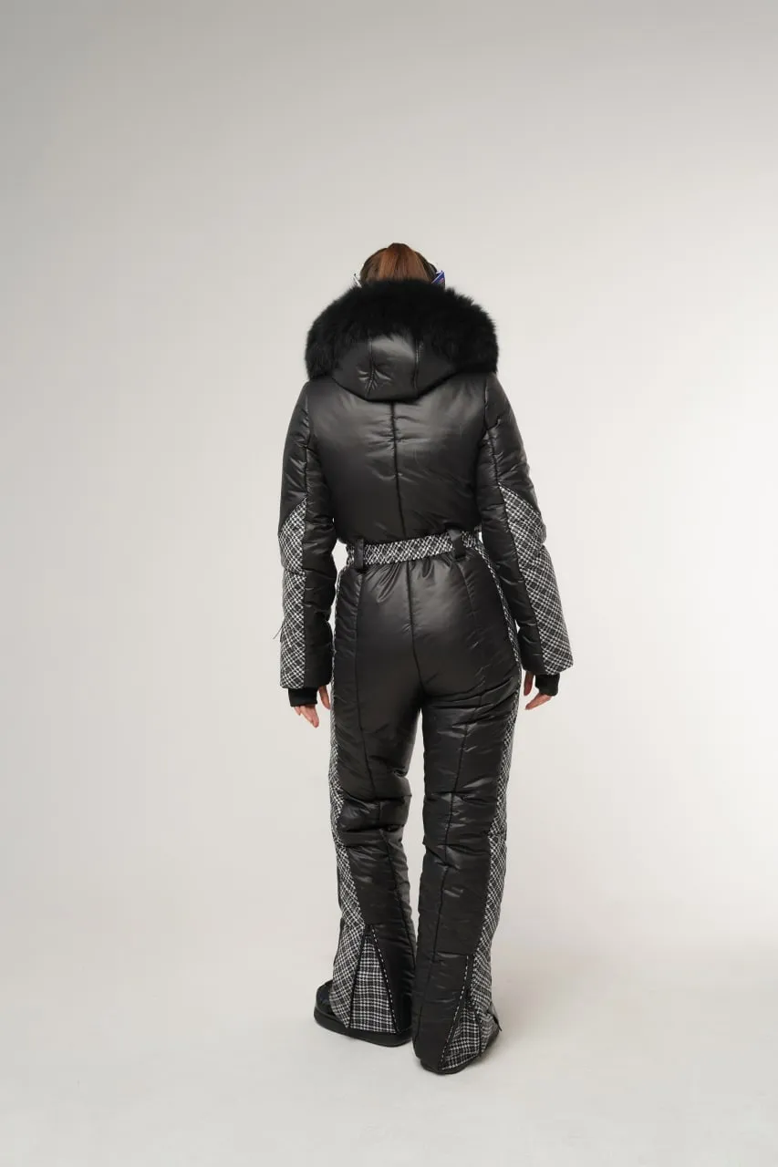 Winter Jumpsuit with Pockets Hooded Water Repellent Fabric Jumpsuit with Pouch Winter Skiing