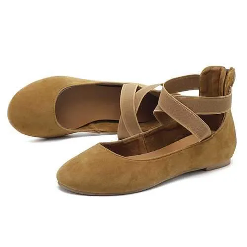 Women Casual Suede Flats Cross Shoes