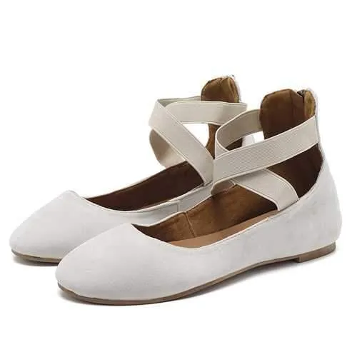 Women Casual Suede Flats Cross Shoes