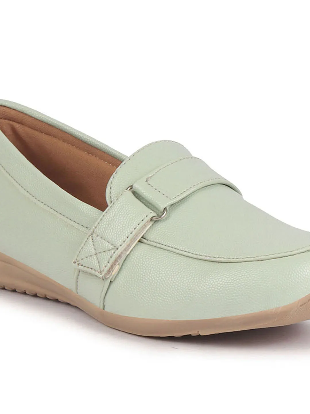 Women Pista Green Comfortable Formal Adjustable Strap Hook and Loop Slip On Shoes|Party Shoe|Office Shoe|Daily Wear