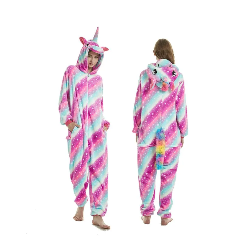 Women Unicorn Stitch Onesies Unisex Winter Christmas Pajamas Nightwear  Costumes Adults Flannel Sleepwear Pyjama