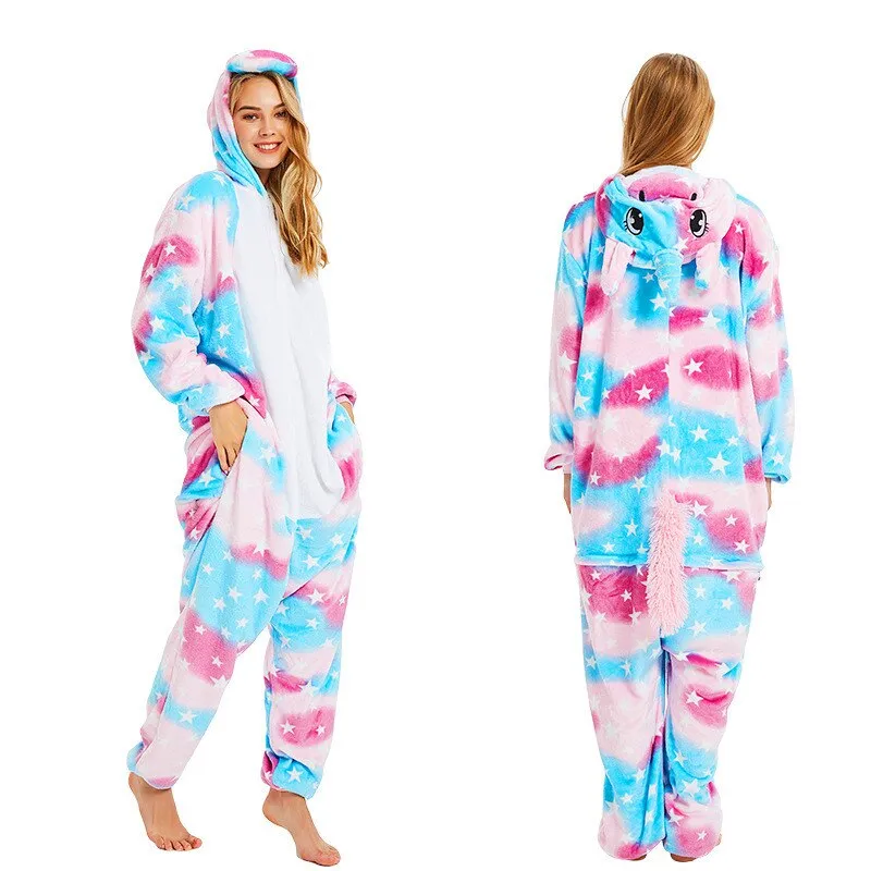 Women Unicorn Stitch Onesies Unisex Winter Christmas Pajamas Nightwear  Costumes Adults Flannel Sleepwear Pyjama