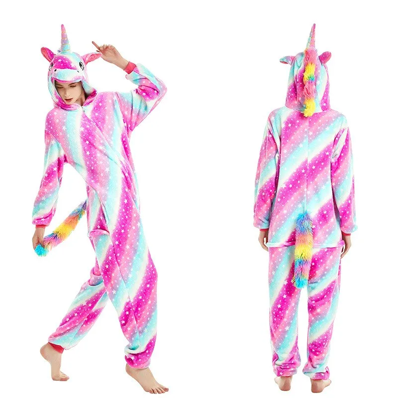 Women Unicorn Stitch Onesies Unisex Winter Christmas Pajamas Nightwear  Costumes Adults Flannel Sleepwear Pyjama