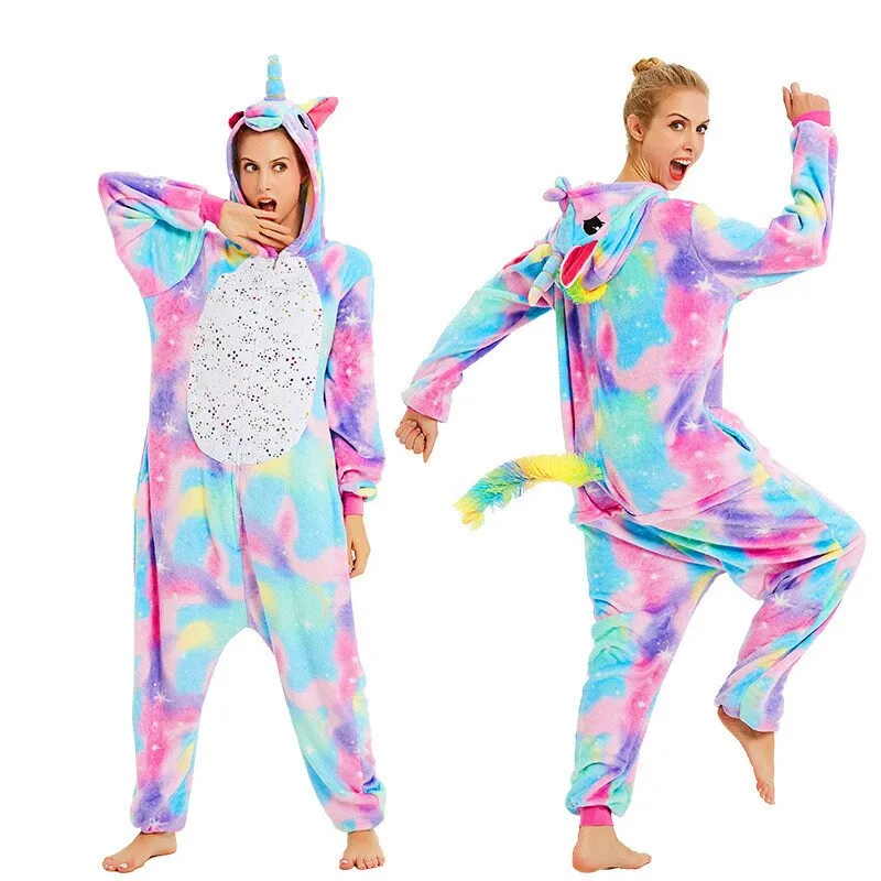 Women Unicorn Stitch Onesies Unisex Winter Christmas Pajamas Nightwear  Costumes Adults Flannel Sleepwear Pyjama