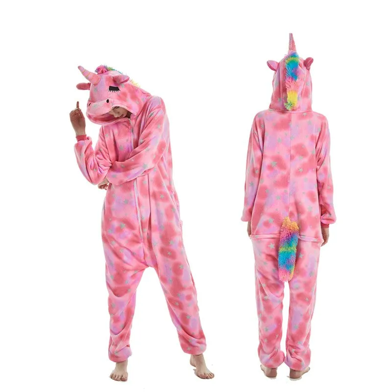 Women Unicorn Stitch Onesies Unisex Winter Christmas Pajamas Nightwear  Costumes Adults Flannel Sleepwear Pyjama