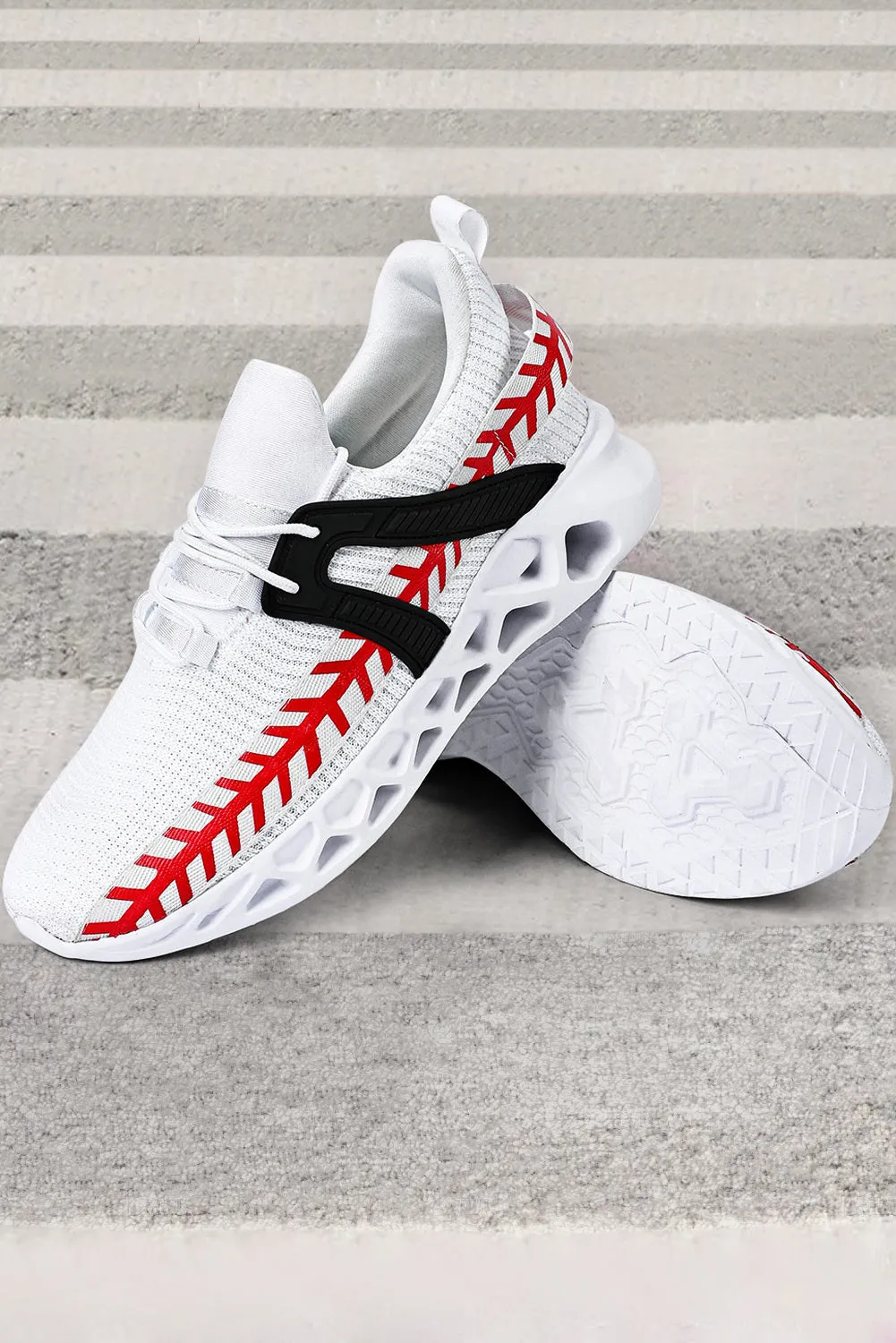 Women's Baseball Pattern Graphic White Sneakers