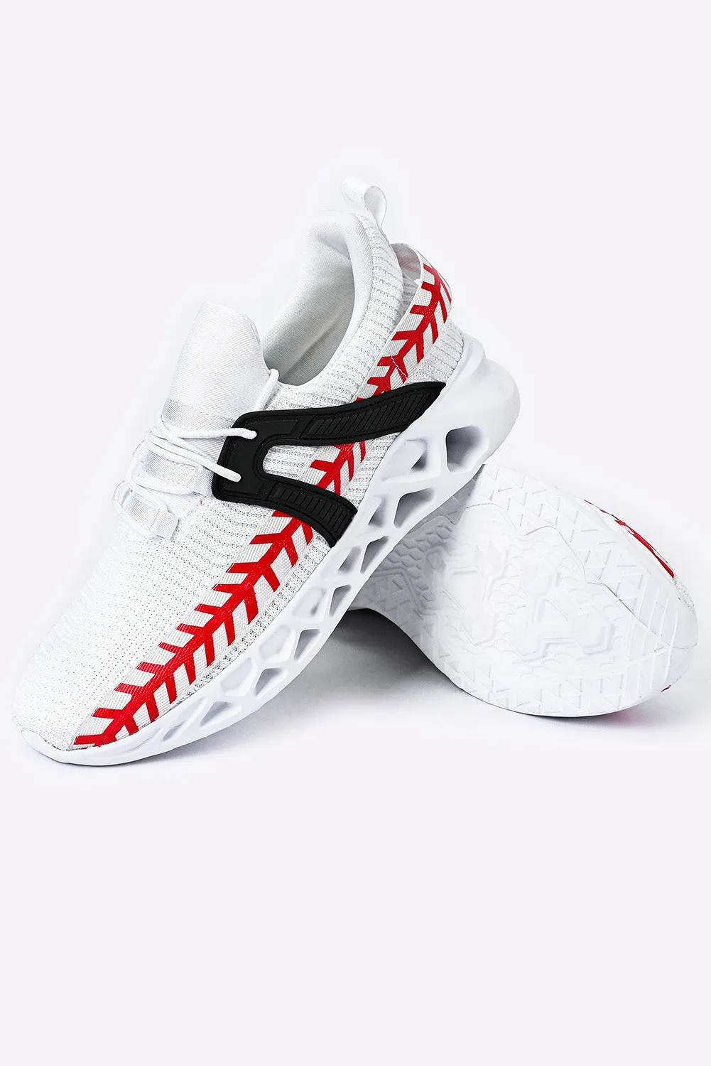 Women's Baseball Pattern Graphic White Sneakers