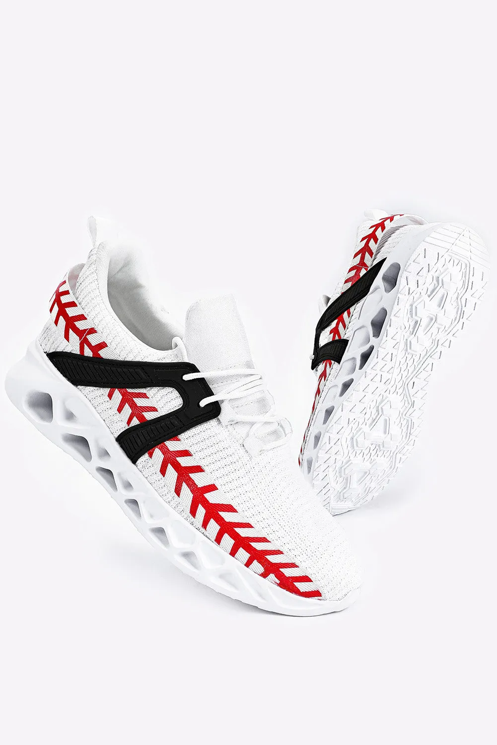 Women's Baseball Pattern Graphic White Sneakers