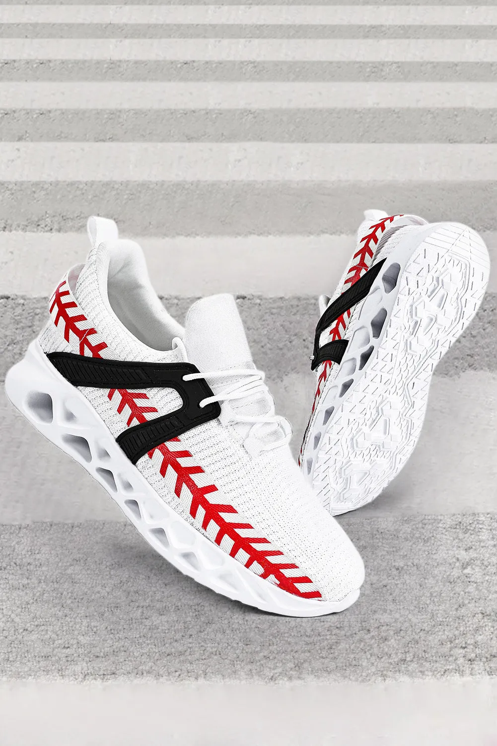 Women's Baseball Pattern Graphic White Sneakers