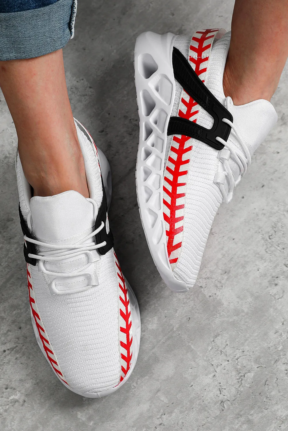 Women's Baseball Pattern Graphic White Sneakers