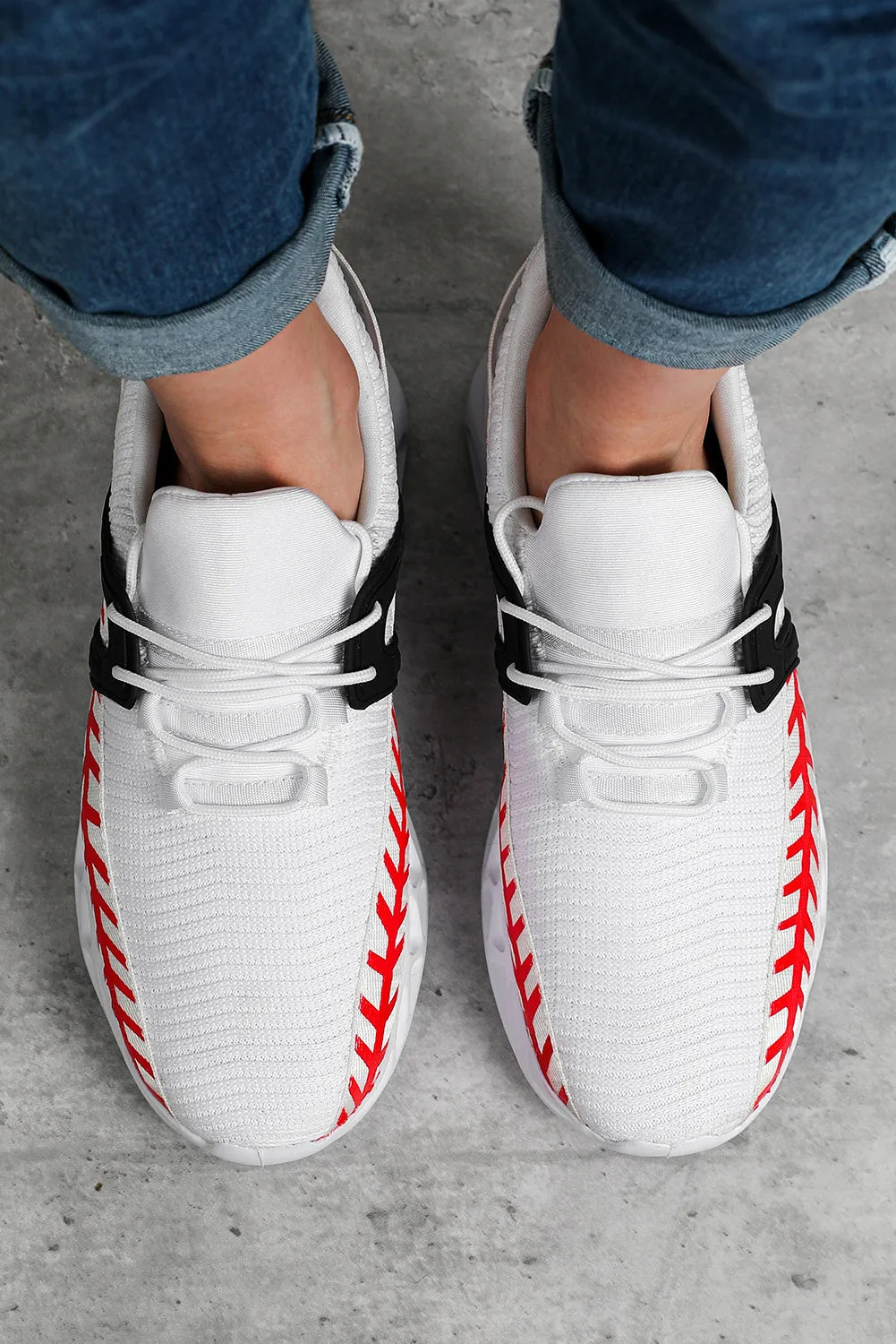 Women's Baseball Pattern Graphic White Sneakers