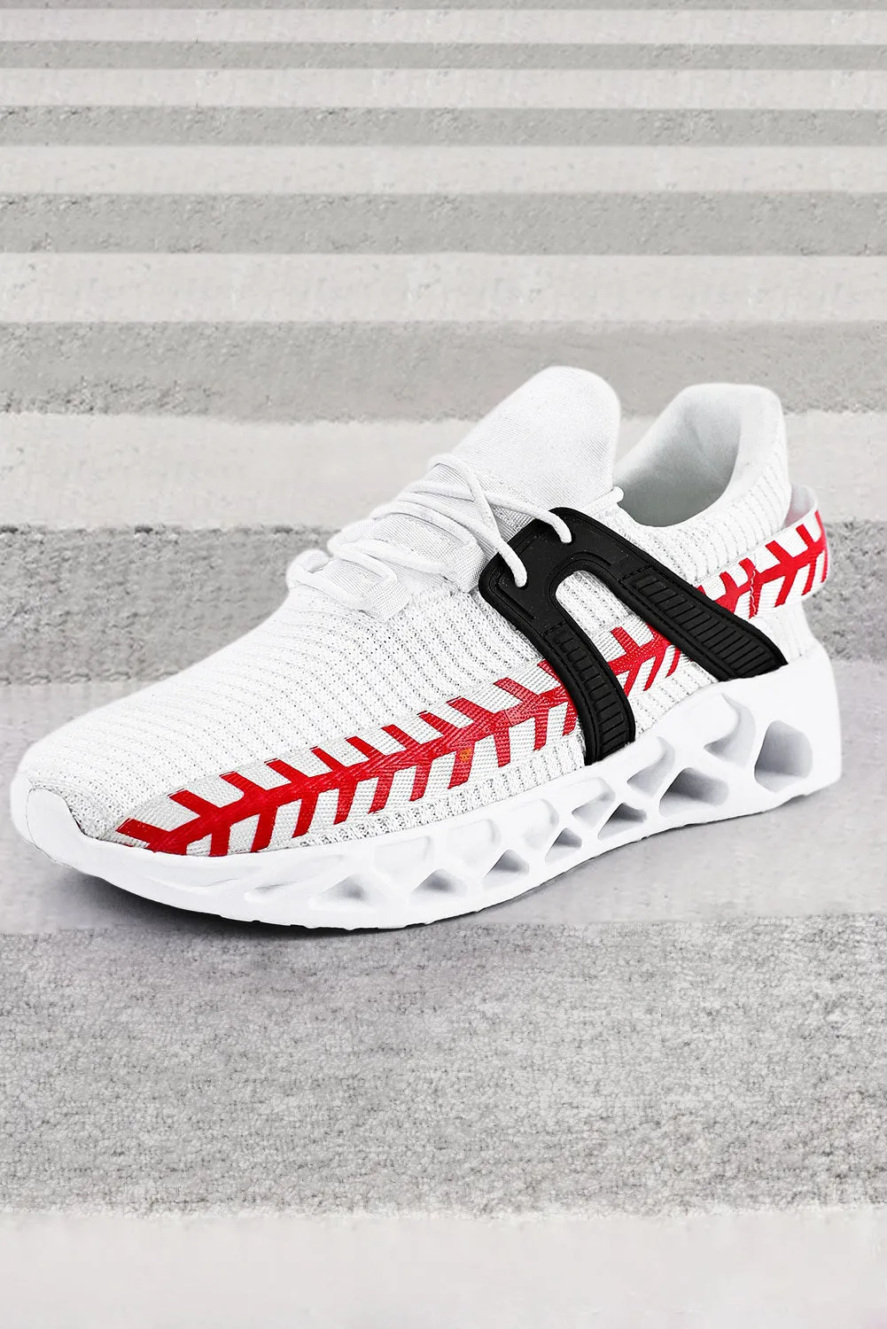 Women's Baseball Pattern Graphic White Sneakers