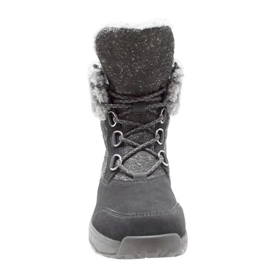 Women's Black Microfleece Lace Winter Leather Boots