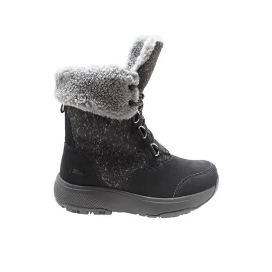 Women's Black Microfleece Lace Winter Leather Boots