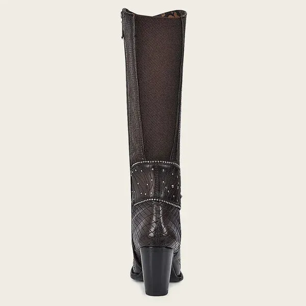 Women's Cuadra Embroidered dark brown leather boot with Austrian crystals