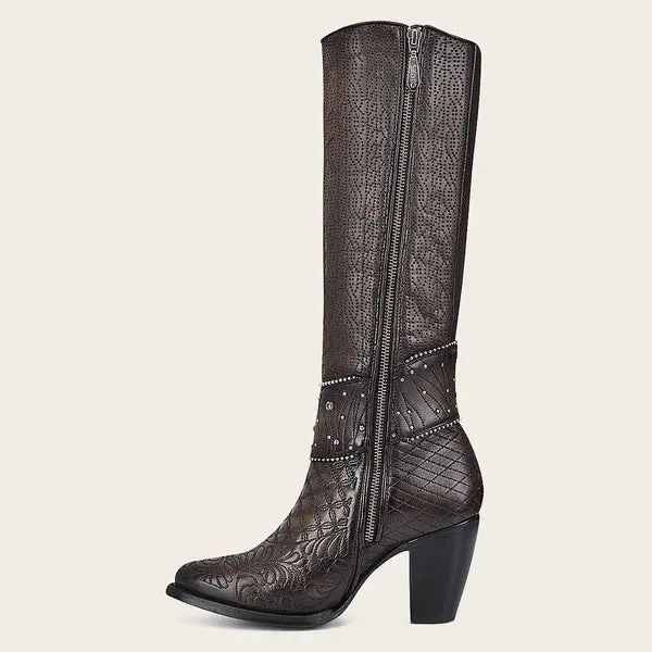 Women's Cuadra Embroidered dark brown leather boot with Austrian crystals