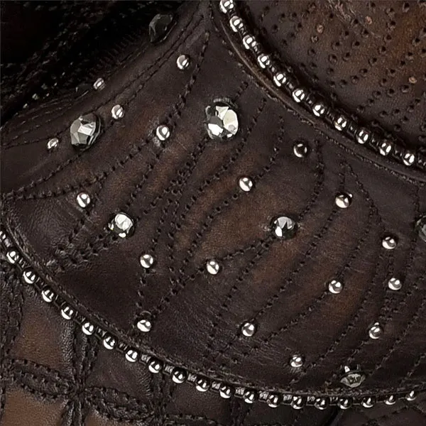 Women's Cuadra Embroidered dark brown leather boot with Austrian crystals