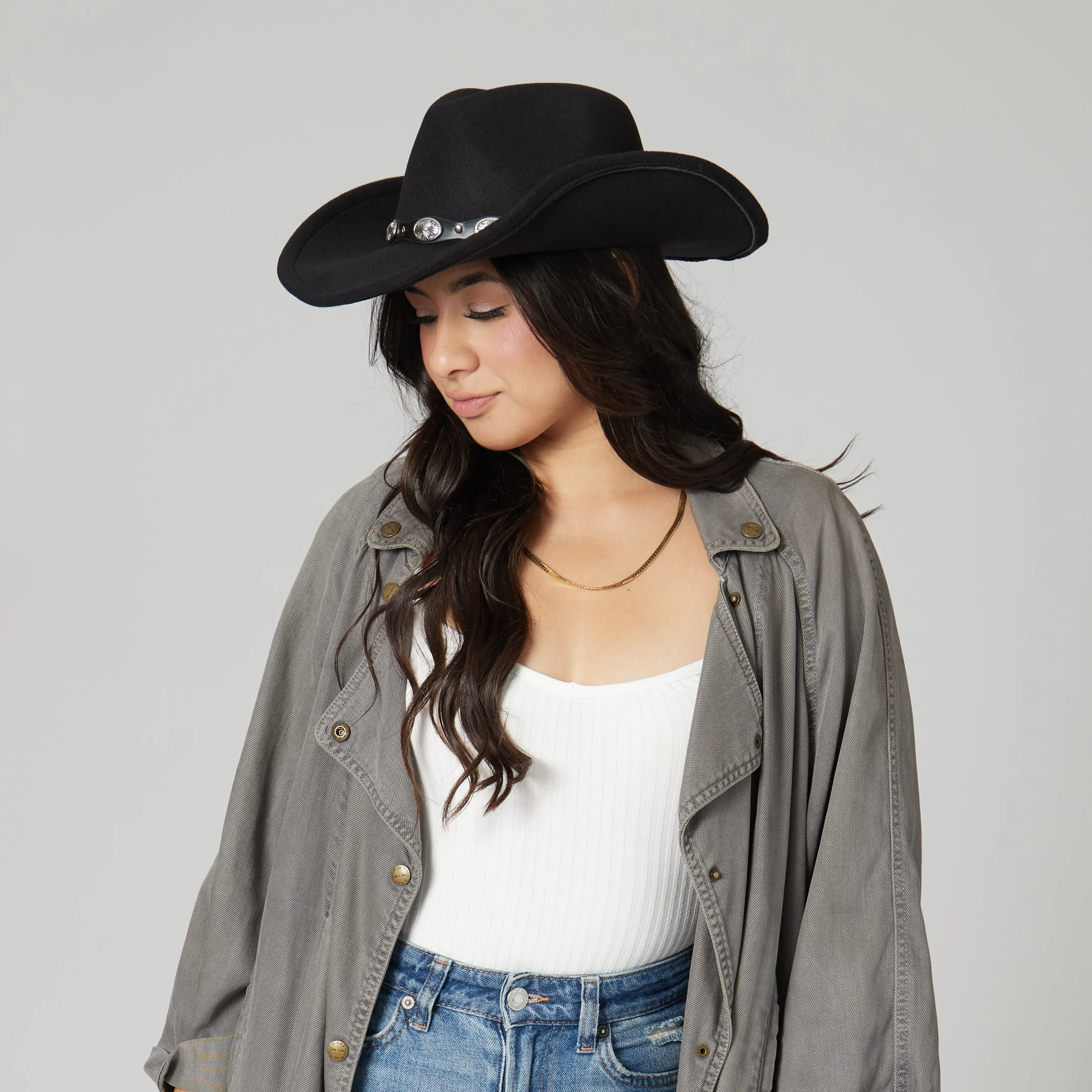 Women'S Faux Felt Cowboy W/ Western Conche Trim