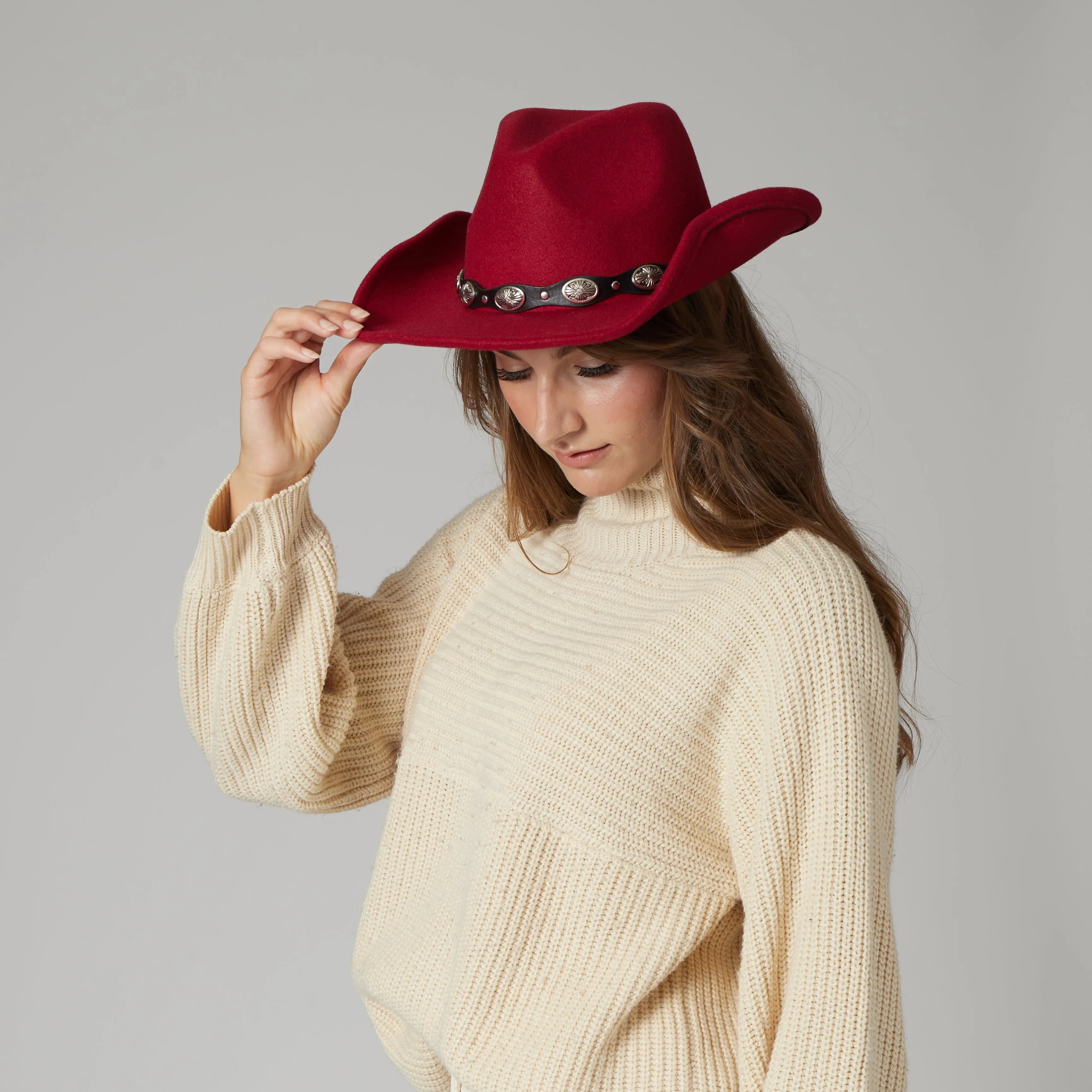 Women'S Faux Felt Cowboy W/ Western Conche Trim