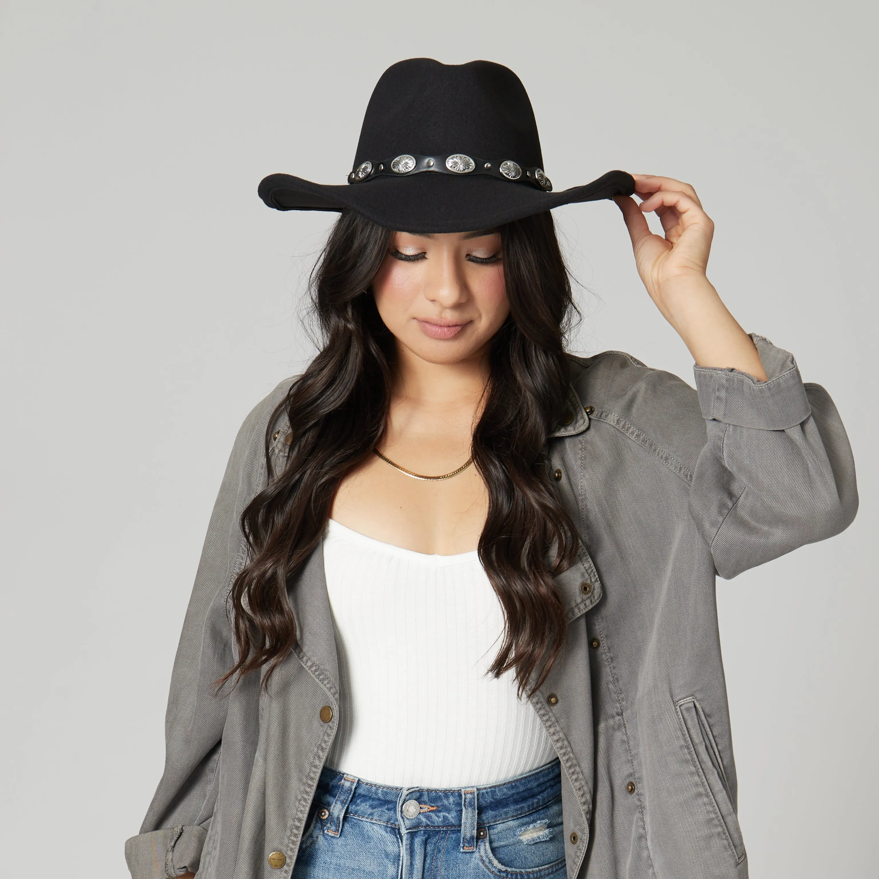 Women'S Faux Felt Cowboy W/ Western Conche Trim