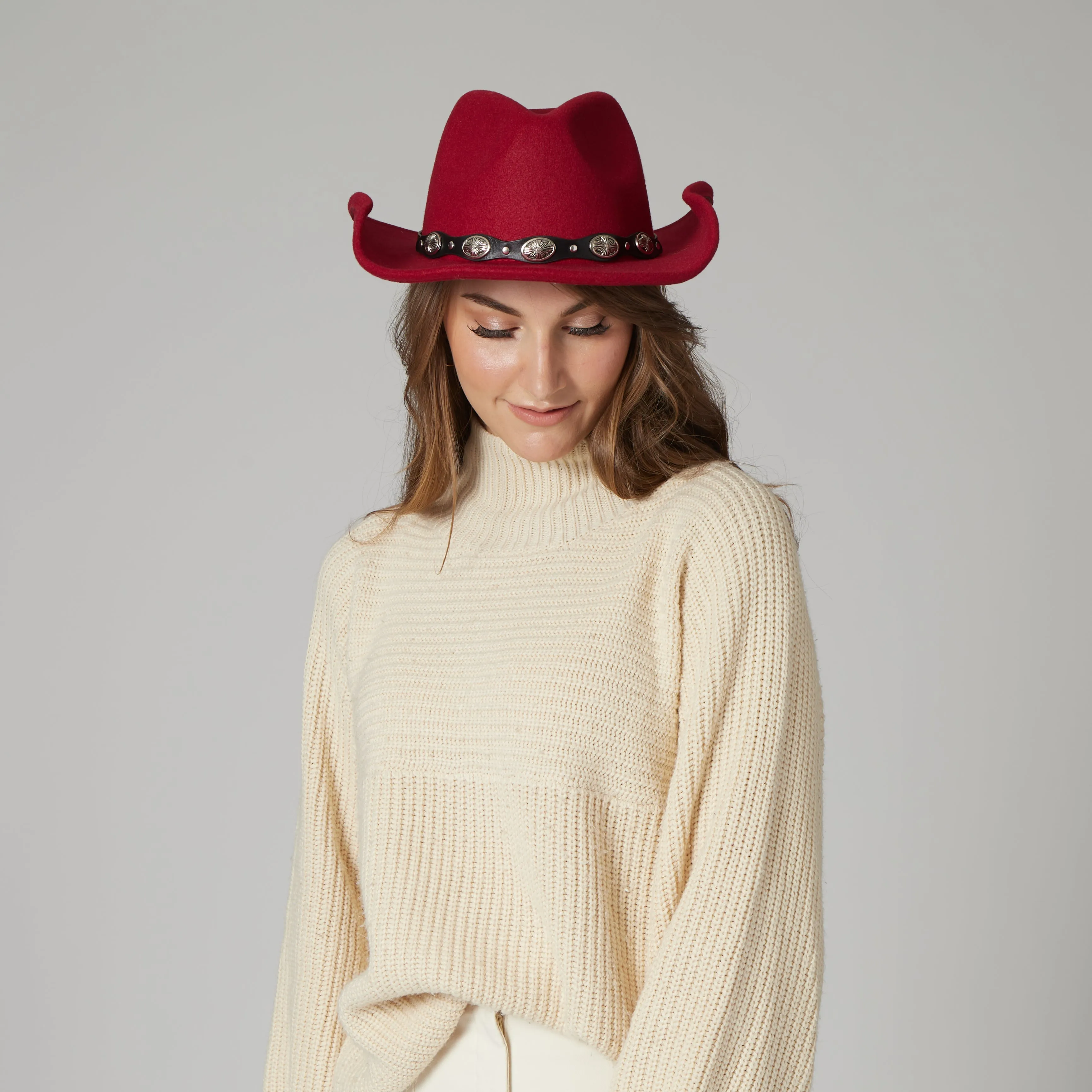 Women'S Faux Felt Cowboy W/ Western Conche Trim