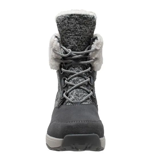 Women's Grey Microfleece Lace Winter Leather Boots