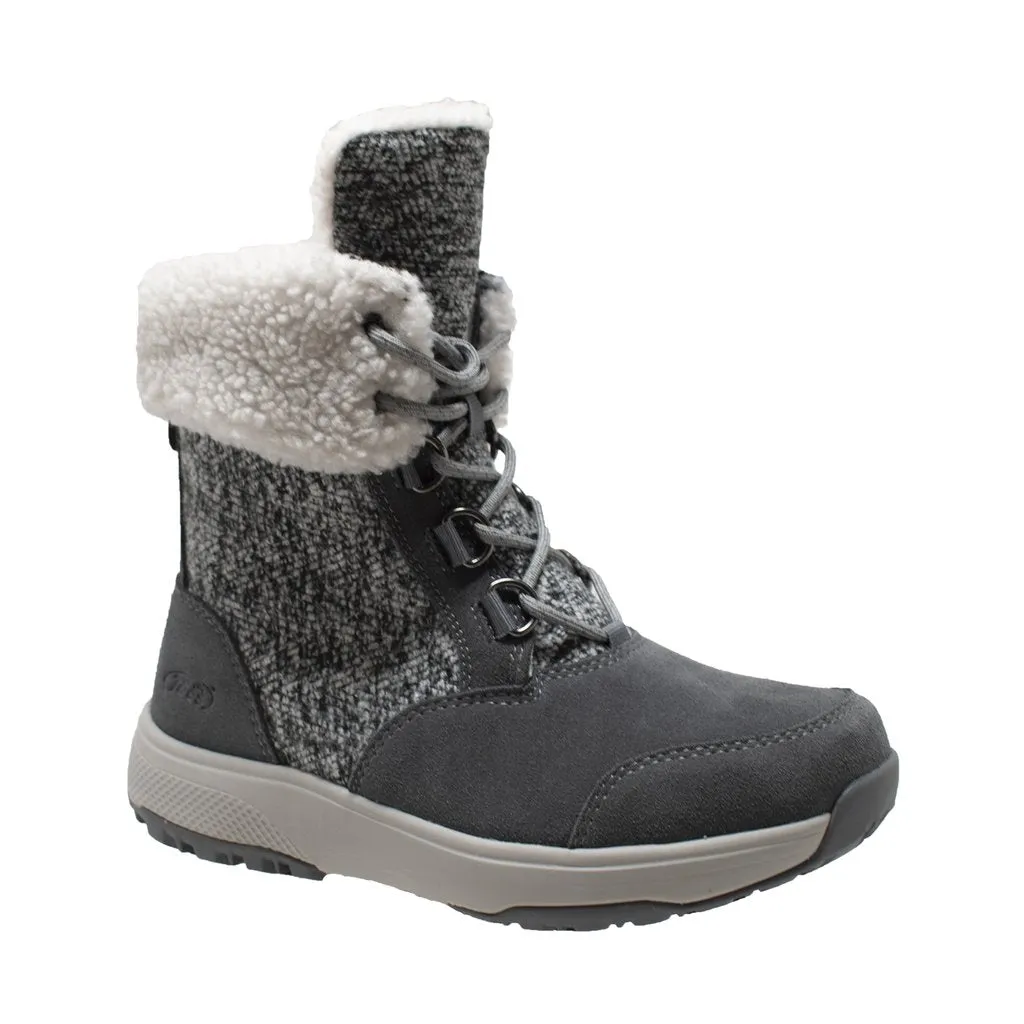 Women's Grey Microfleece Lace Winter Leather Boots