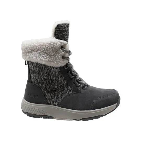 Women's Grey Microfleece Lace Winter Leather Boots