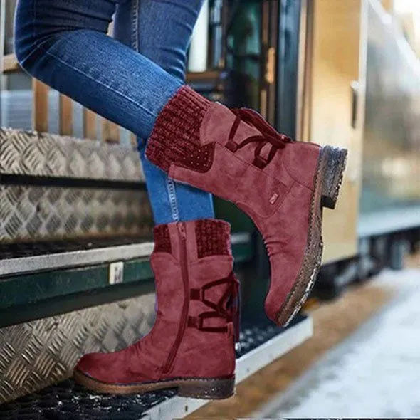 Women's Winter Warm Back Mid-Calf Lace Up Leather Waterproof Snow Boots, 6 Colors